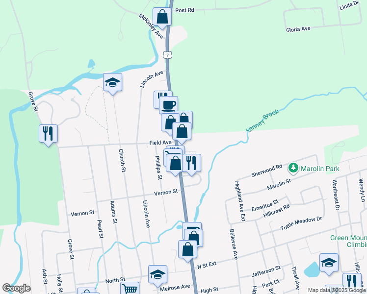 map of restaurants, bars, coffee shops, grocery stores, and more near 256 North Main Street in Rutland