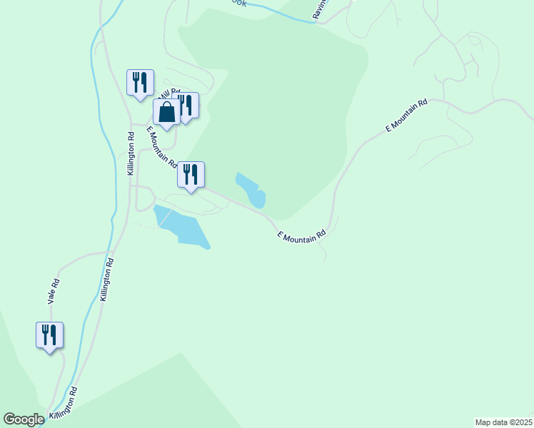 map of restaurants, bars, coffee shops, grocery stores, and more near 565 East Mountain Road in Killington