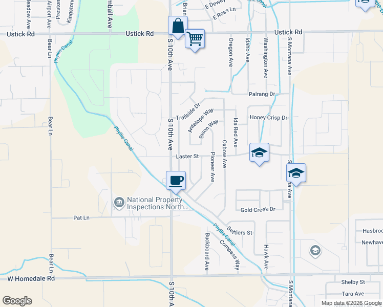 map of restaurants, bars, coffee shops, grocery stores, and more near 604 Laster Street in Caldwell