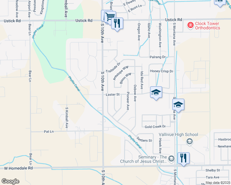map of restaurants, bars, coffee shops, grocery stores, and more near 601 Laster Street in Caldwell