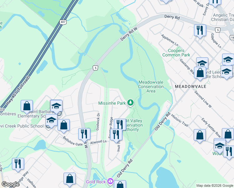 map of restaurants, bars, coffee shops, grocery stores, and more near 7298 Frontier Ridge in Mississauga