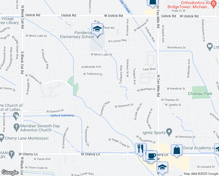 map of restaurants, bars, coffee shops, grocery stores, and more near 3737 West Harbor Point Drive in Meridian