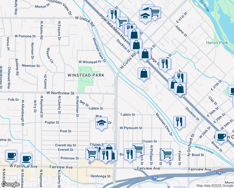 map of restaurants, bars, coffee shops, grocery stores, and more near N Curtis Rd & Northview St in Boise