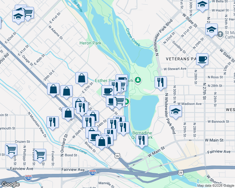 map of restaurants, bars, coffee shops, grocery stores, and more near 312 East 35th Street in Garden City