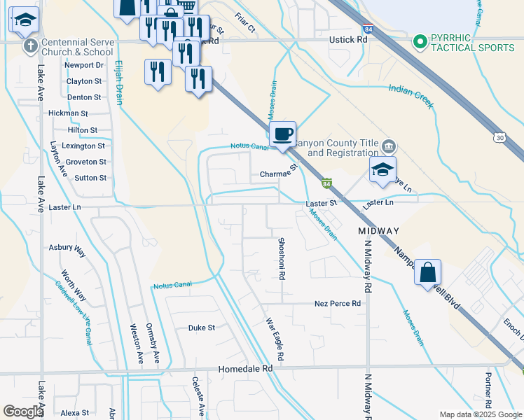 map of restaurants, bars, coffee shops, grocery stores, and more near 4906 Sir James Avenue in Caldwell