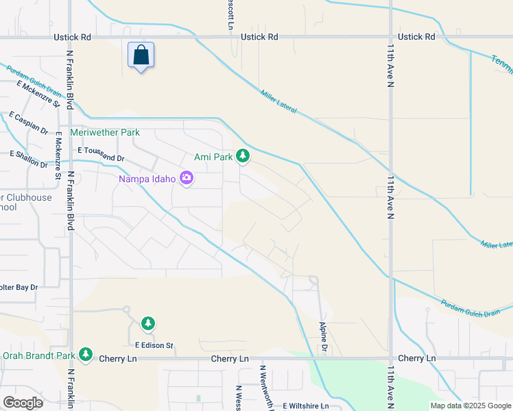 map of restaurants, bars, coffee shops, grocery stores, and more near 7448 Alpine Drive in Nampa