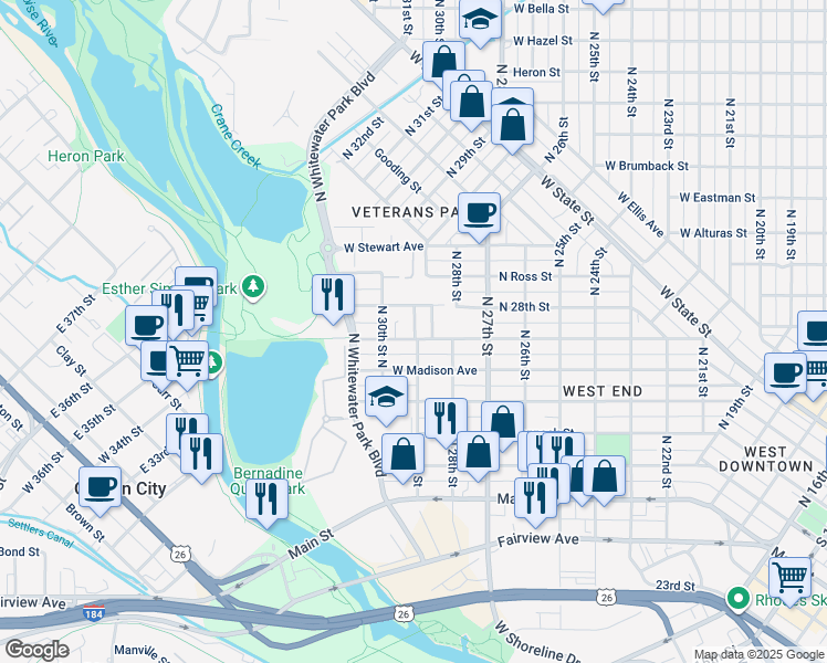map of restaurants, bars, coffee shops, grocery stores, and more near 2911 West Pleasanton Avenue in Boise