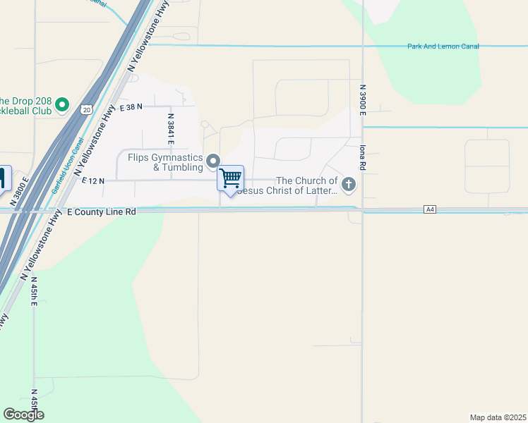 map of restaurants, bars, coffee shops, grocery stores, and more near 5180 East 145 North in Rigby