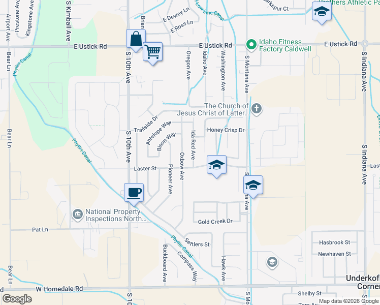 map of restaurants, bars, coffee shops, grocery stores, and more near 4714 Ida Red Avenue in Caldwell