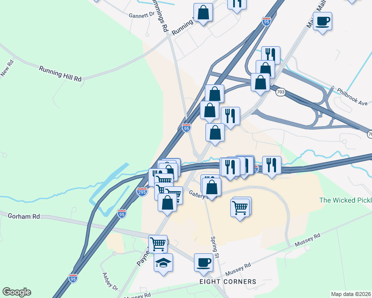 map of restaurants, bars, coffee shops, grocery stores, and more near 2 Cummings Road in Scarborough