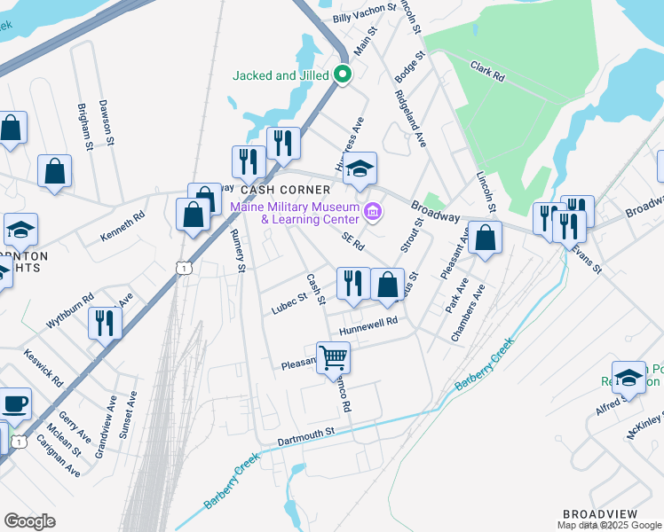 map of restaurants, bars, coffee shops, grocery stores, and more near 52 Robert Mills Road in South Portland