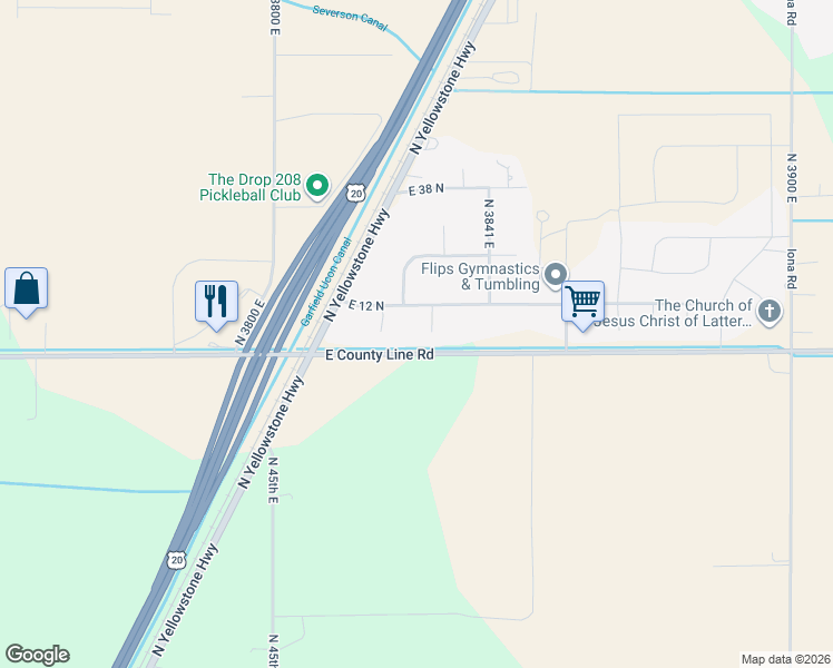map of restaurants, bars, coffee shops, grocery stores, and more near 3846 E 12 N in Rigby