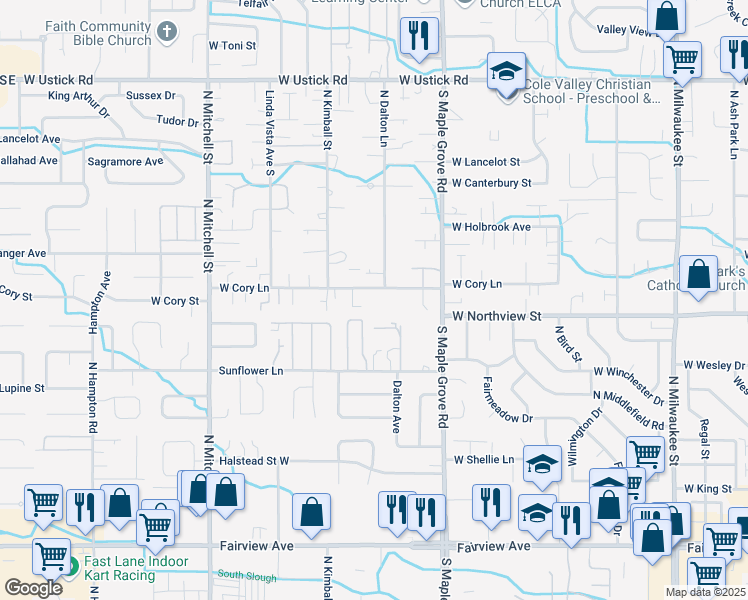 map of restaurants, bars, coffee shops, grocery stores, and more near 9170 West Cory Lane in Boise