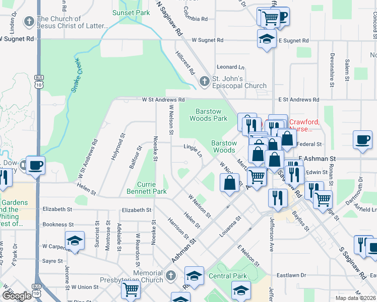 map of restaurants, bars, coffee shops, grocery stores, and more near 508 Lingle Lane in Midland