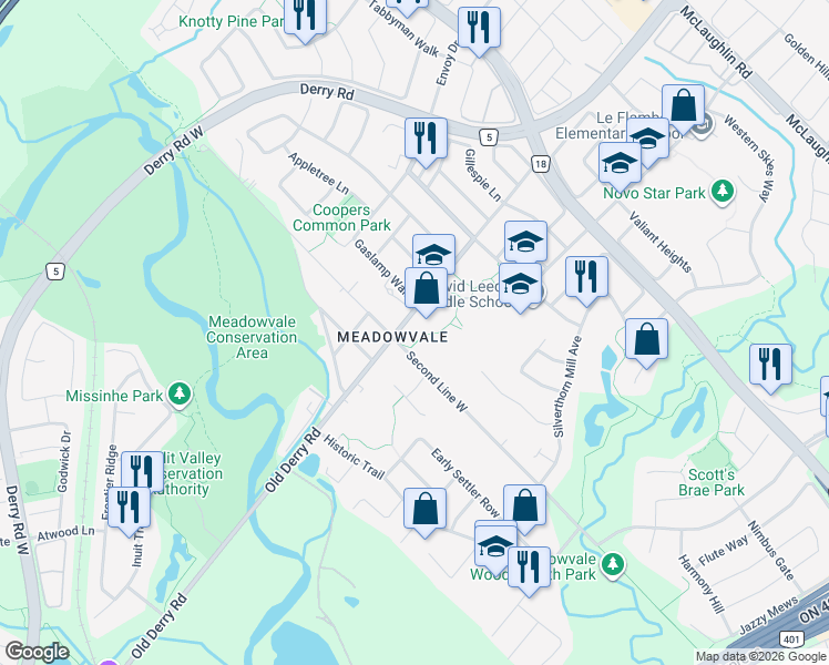 map of restaurants, bars, coffee shops, grocery stores, and more near 920 Old Derry Road in Mississauga