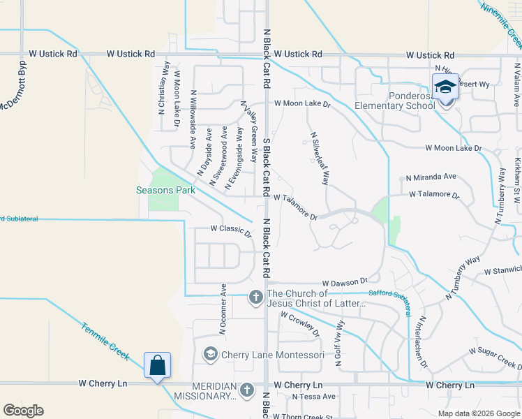 map of restaurants, bars, coffee shops, grocery stores, and more near 4821 West Talamore Drive in Meridian