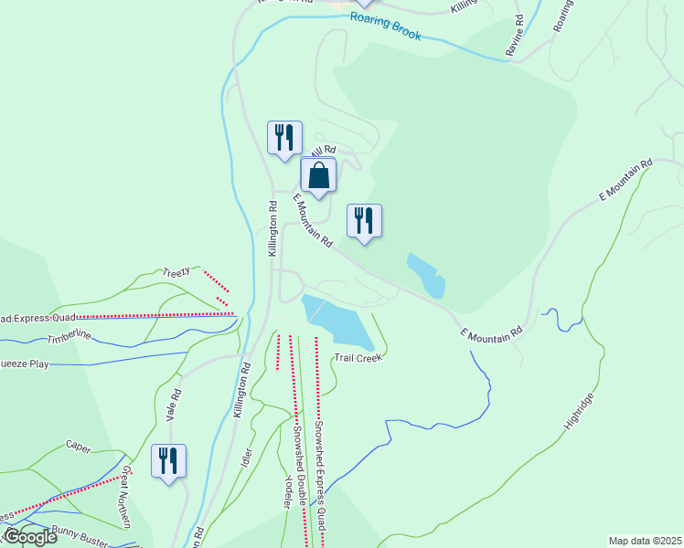 map of restaurants, bars, coffee shops, grocery stores, and more near 230 E Mountain Rd in Killington