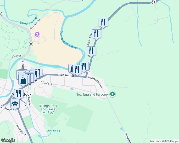 map of restaurants, bars, coffee shops, grocery stores, and more near 517 Woodstock Road in Woodstock