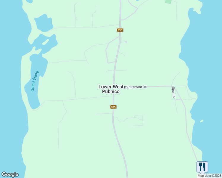 map of restaurants, bars, coffee shops, grocery stores, and more near 1766 Nova Scotia 335 in Middle West Pubnico