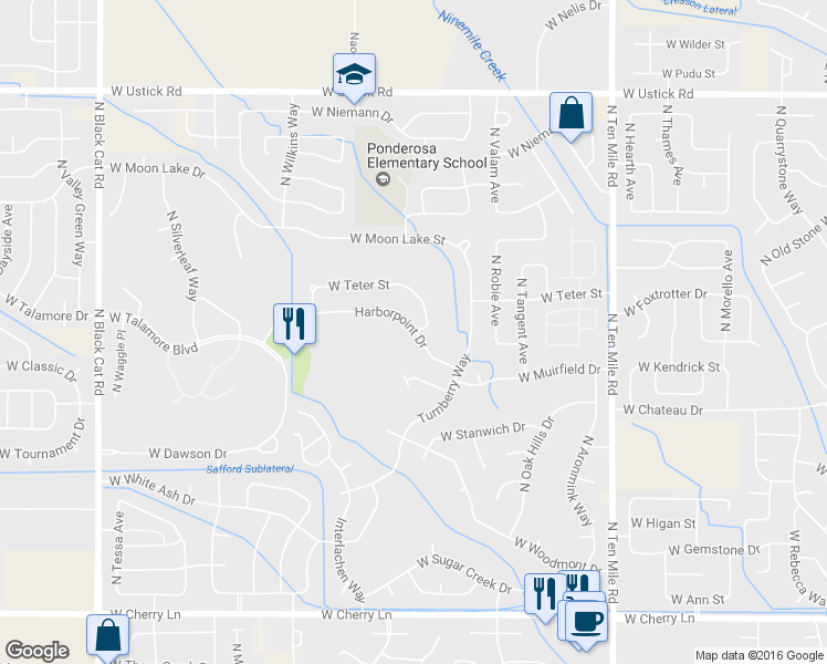 map of restaurants, bars, coffee shops, grocery stores, and more near 3807 Harborpoint Drive in Meridian