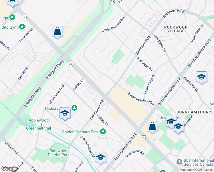 map of restaurants, bars, coffee shops, grocery stores, and more near in Mississauga