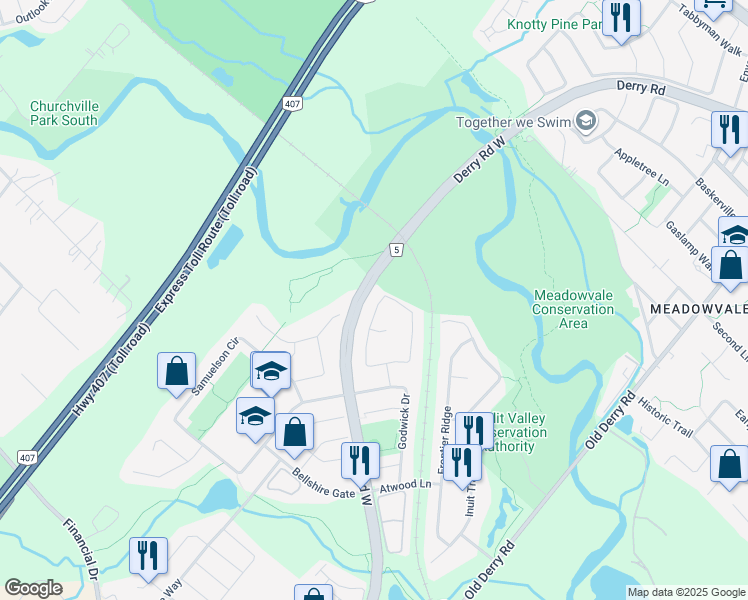 map of restaurants, bars, coffee shops, grocery stores, and more near 1344 Quest Circle in Mississauga