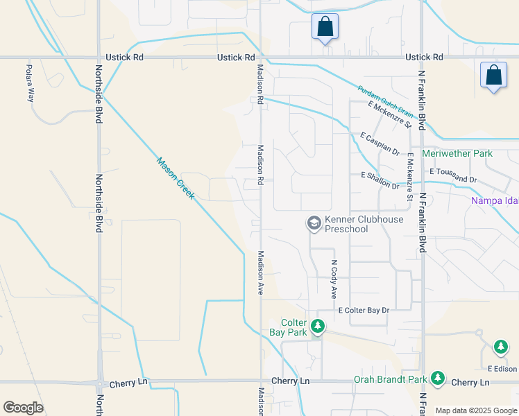map of restaurants, bars, coffee shops, grocery stores, and more near 17537 Madison Avenue in Nampa