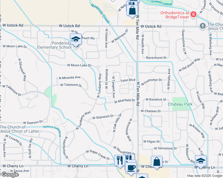 map of restaurants, bars, coffee shops, grocery stores, and more near 2471 North Tangent Avenue in Meridian