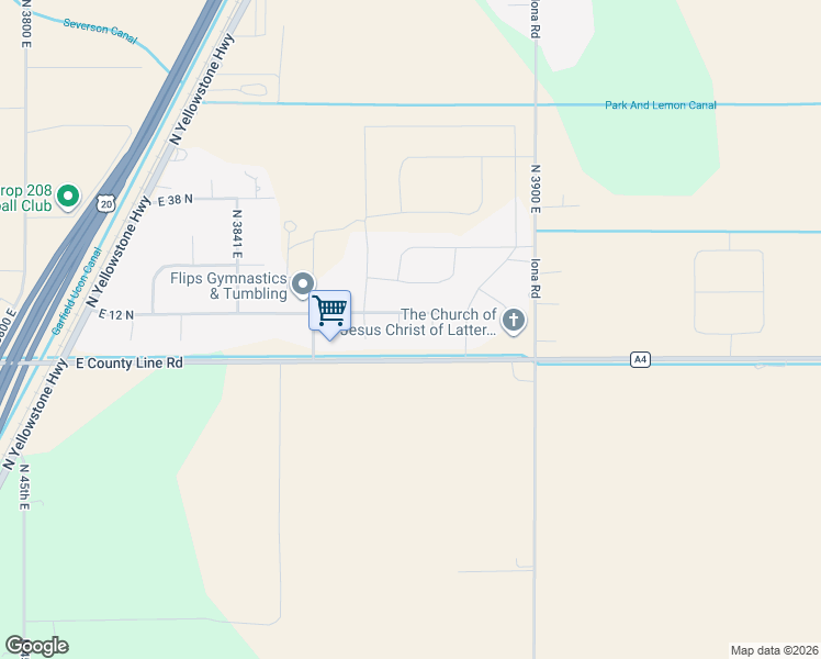map of restaurants, bars, coffee shops, grocery stores, and more near 8 Birch Circle in Rigby