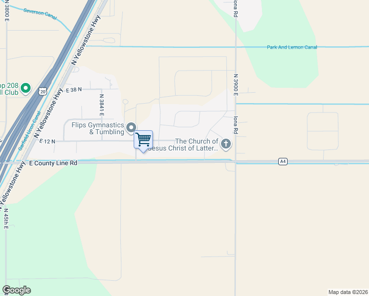 map of restaurants, bars, coffee shops, grocery stores, and more near 8 Birch Circle in Rigby