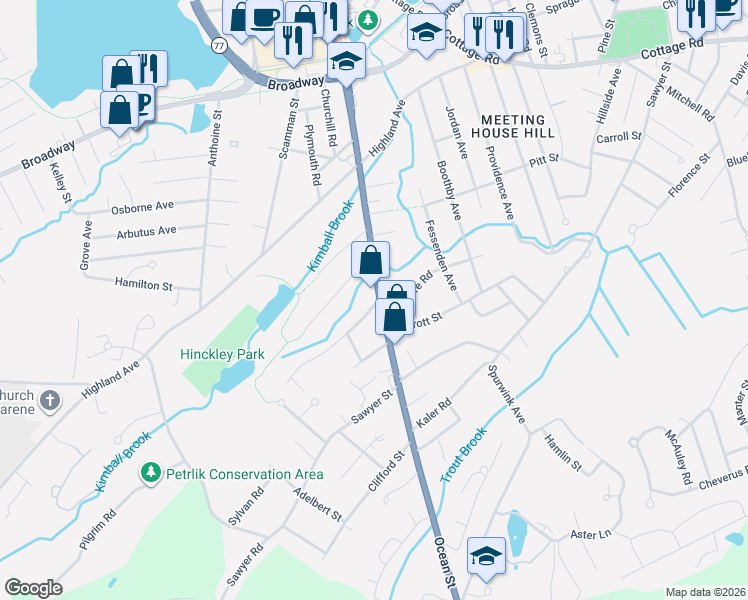 map of restaurants, bars, coffee shops, grocery stores, and more near 427 Ocean Street in South Portland