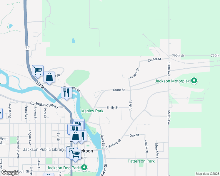 map of restaurants, bars, coffee shops, grocery stores, and more near 235 State Street in Jackson