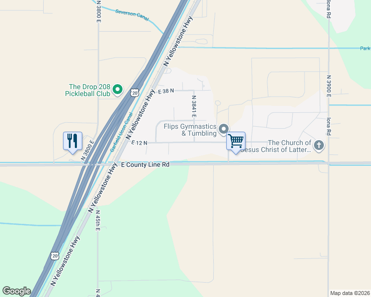 map of restaurants, bars, coffee shops, grocery stores, and more near 3852 E 12 N in Rigby