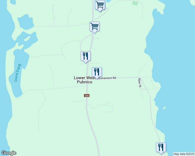 map of restaurants, bars, coffee shops, grocery stores, and more near 23 D'Entremont Road in Middle West Pubnico