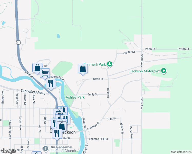 map of restaurants, bars, coffee shops, grocery stores, and more near 253 State Street in Jackson