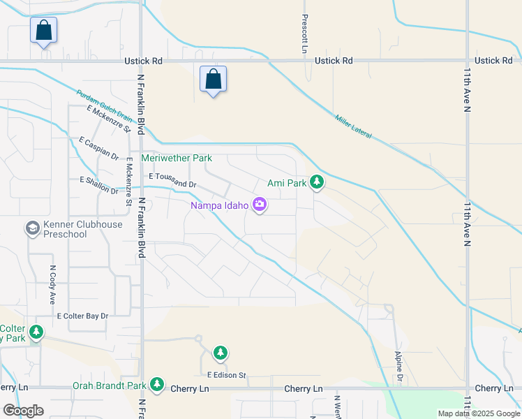 map of restaurants, bars, coffee shops, grocery stores, and more near 7718 East Toussand Drive in Nampa