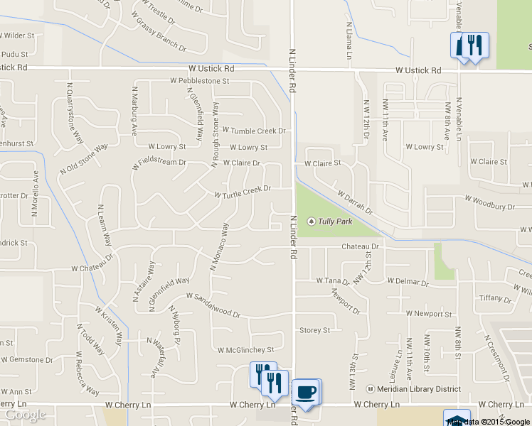 map of restaurants, bars, coffee shops, grocery stores, and more near 2503 North Tully Cove Place in Meridian