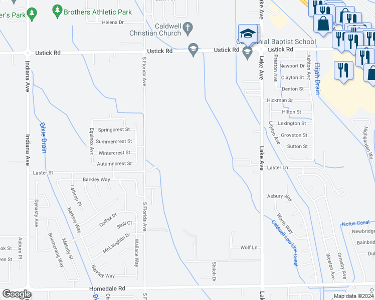 map of restaurants, bars, coffee shops, grocery stores, and more near 4901 South Florida Avenue in Caldwell