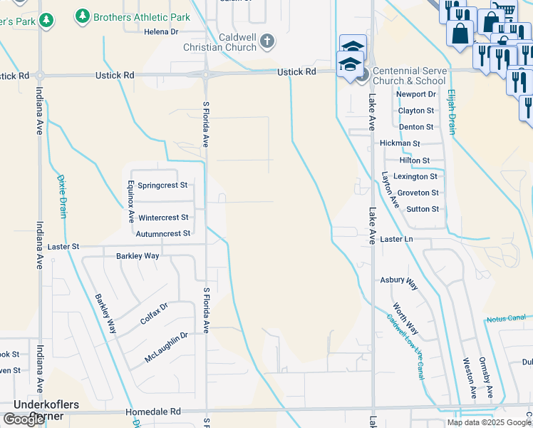 map of restaurants, bars, coffee shops, grocery stores, and more near 4901 South Florida Avenue in Caldwell