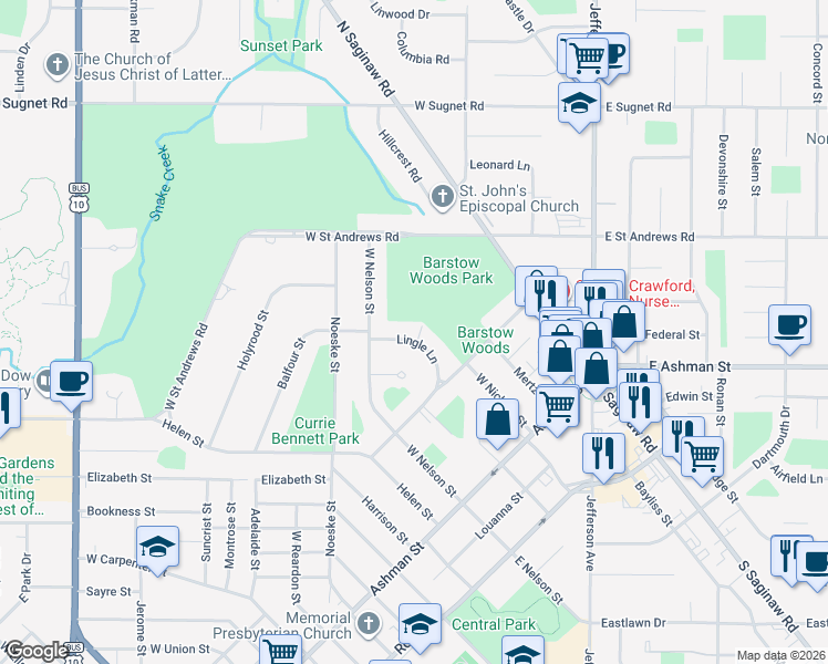 map of restaurants, bars, coffee shops, grocery stores, and more near 508 Lingle Lane in Midland