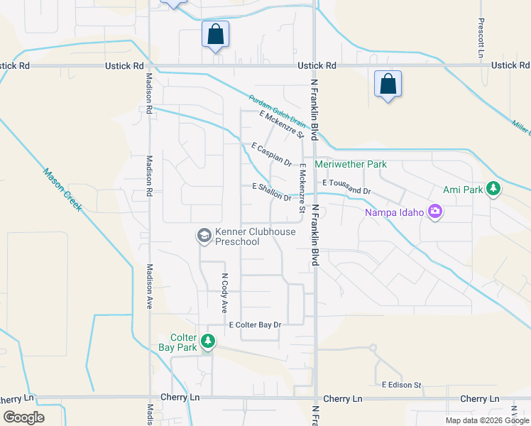 map of restaurants, bars, coffee shops, grocery stores, and more near 17553 North Chouteau Avenue in Nampa