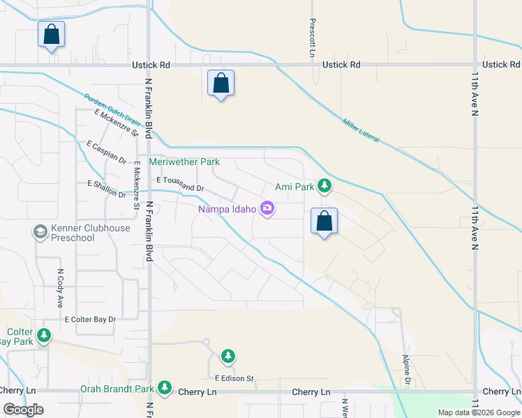 map of restaurants, bars, coffee shops, grocery stores, and more near 17534 North Bartee Way in Nampa