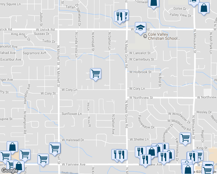 map of restaurants, bars, coffee shops, grocery stores, and more near 9211 West Goggin Court in Boise