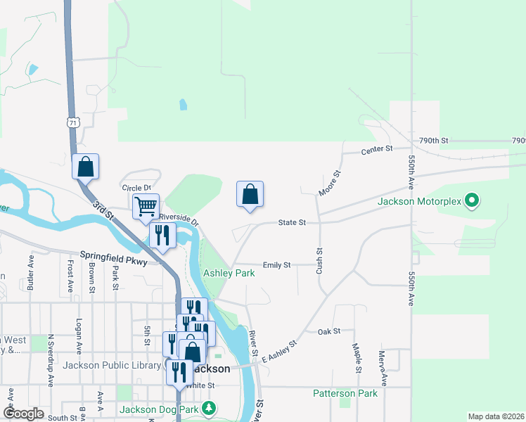 map of restaurants, bars, coffee shops, grocery stores, and more near 235 State Street in Jackson