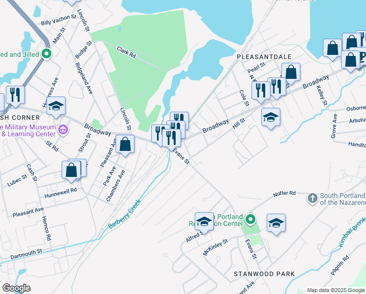 map of restaurants, bars, coffee shops, grocery stores, and more near 19 Lemont Avenue in South Portland