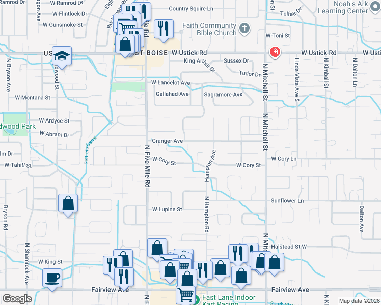 map of restaurants, bars, coffee shops, grocery stores, and more near 2492 North Armstrong Place in Boise