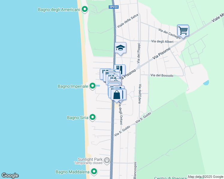 map of restaurants, bars, coffee shops, grocery stores, and more near 40 SP224 in Livorno