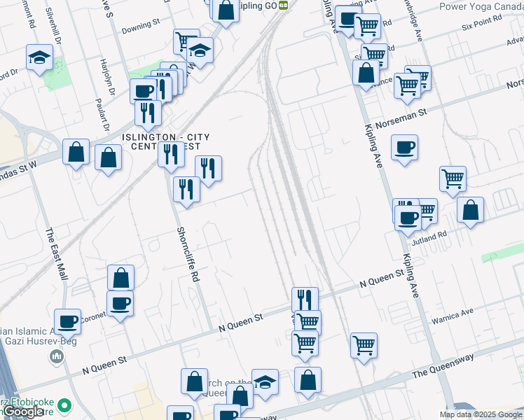 map of restaurants, bars, coffee shops, grocery stores, and more near 36 North Queen Street in Toronto
