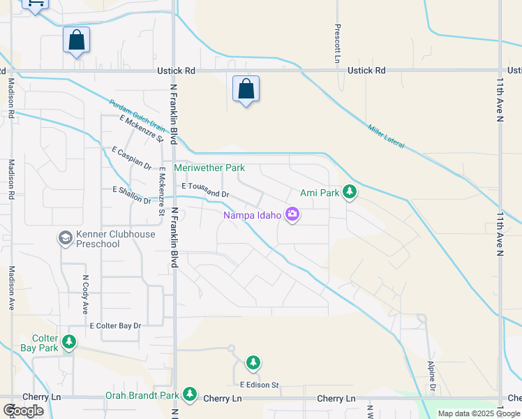 map of restaurants, bars, coffee shops, grocery stores, and more near 7718 East Toussand Drive in Nampa
