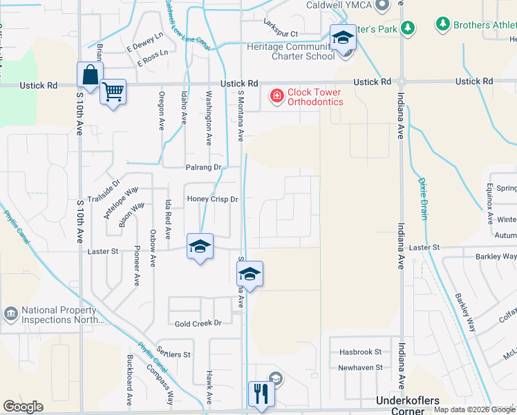 map of restaurants, bars, coffee shops, grocery stores, and more near 4801 South Montana Avenue in Caldwell